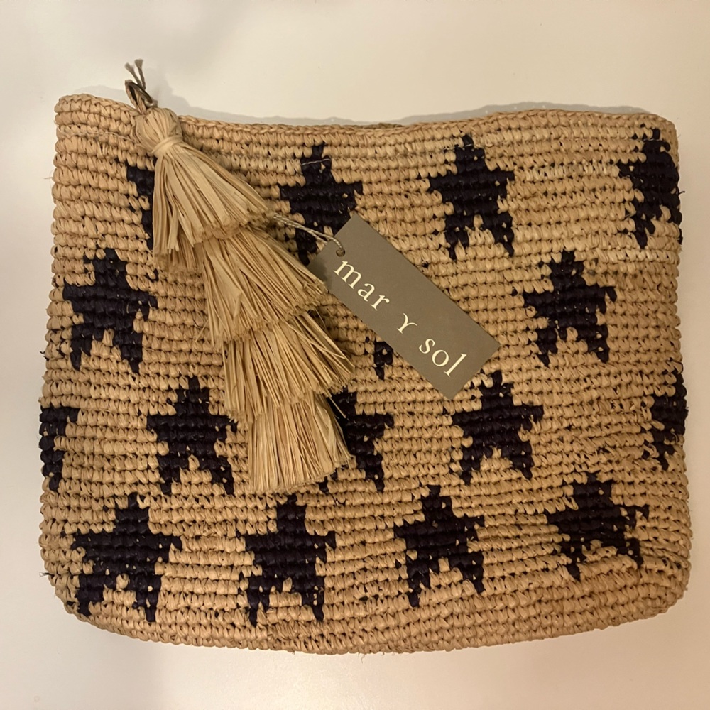 Mar Y Sol NWT Estrella Clutch Crocheted Raffia Bag Navy Star - Picture 7 of 8